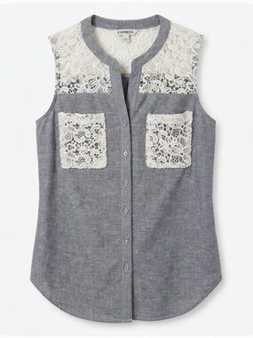 CAFFE MARRAKESH Sleeveless Top, Women’s M, Gray White